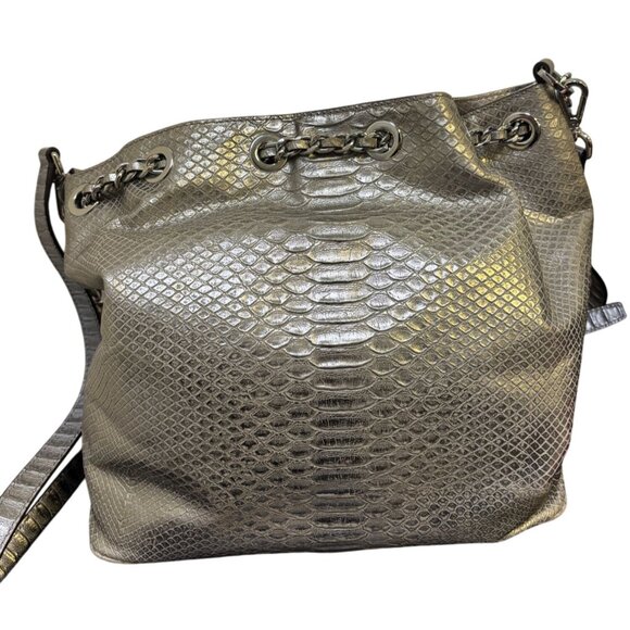 Michael Kors Metallic Snake Print Shoulder Bag With Chain Strap - Picture 2 of 7